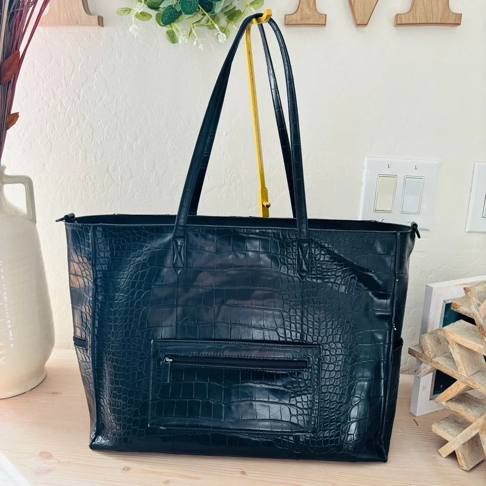 Beis Work Tote‎ Oversized Elegant Black Crocodile-Embossed Tote Bag Women’s